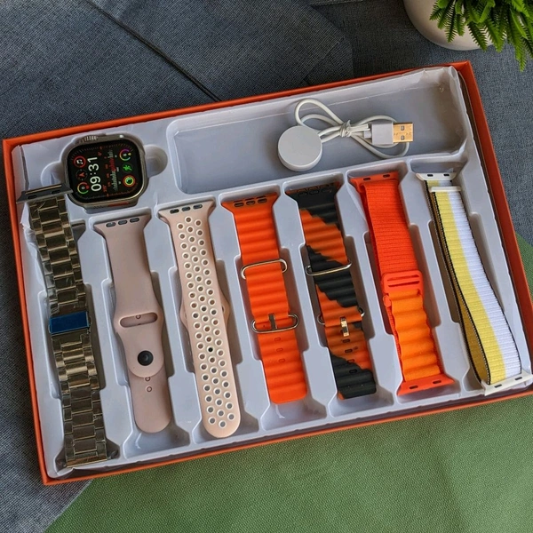 7 in 1 Strap Series 8 Ultra 49 MM Smartwatch Combo Pack, Hiwatch Application, 7 High Quality Straps, Best Quality Smartwatch - SRC3