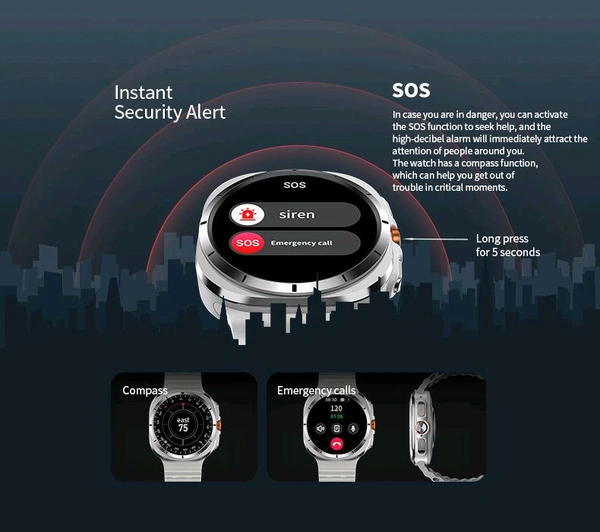 JS Watch 7 Ultra Amoled Display 47mm IP68 Waterproof Bluetooth Call Compass Wireless Charger Smart Watch - SRS3, 1 Month Cybzone Warranty
