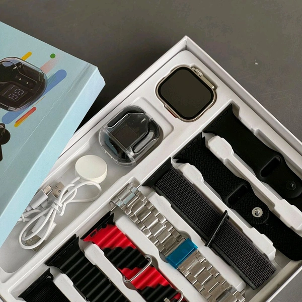 I20 Ultra 2 Special Combo Set, Series 9 49MM Big Display Smartwatch, 7 Different Straps With True Wireless Earbuds - Black