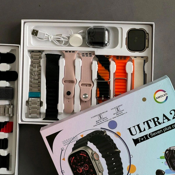 I20 Ultra 2 Special Combo Set, Series 9 49MM Big Display Smartwatch, 7 Different Straps With True Wireless Earbuds - Silver