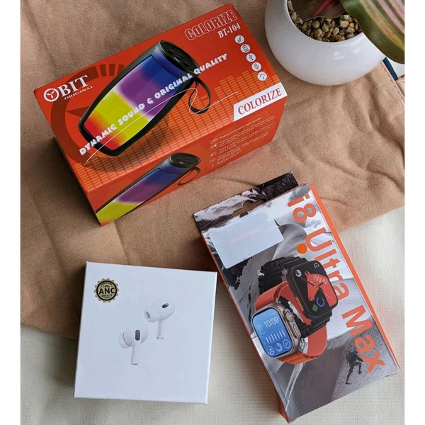 Budget Combo Offer | I8 Ultra Smartwatch, Trending Led Light Speaker With Air Pod Pro 2 Base Model Earbud