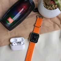 Budget Combo Offer | I8 Ultra Smartwatch, Trending Led Light Speaker With Air Pod Pro 2 Base Model Earbud