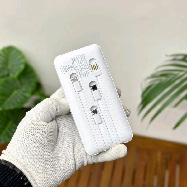 10000mAh Powerbank With 4 Build In Cables | Lithium Polymer Power Bank | Plastic Casing, Lightweight | Extra Ports | For Mobile, Earbuds, Smartwatch, Speaker, Tablet