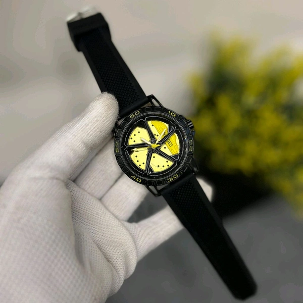 Car Wheel Watch, Mens Wristwatch with Spinning Car Rim Hub Design, Quartz Movement, Water Resistant, Scratch Resistant Gifts for Car Enthusiasts - SRV2