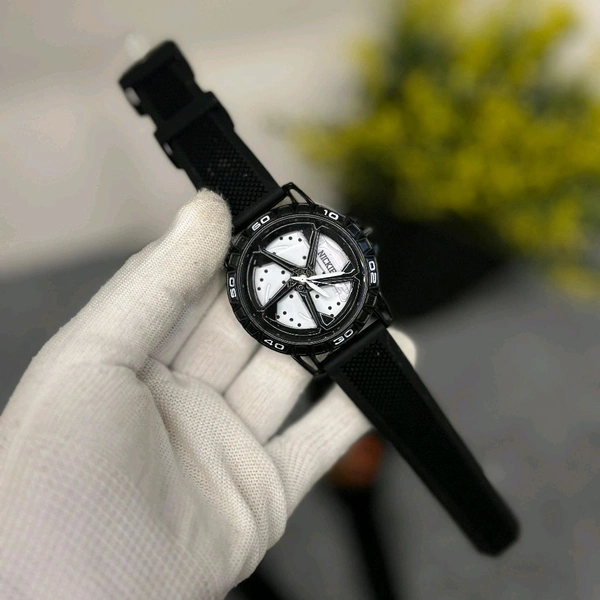 Car Wheel Watch, Mens Wristwatch with Spinning Car Rim Hub Design, Quartz Movement, Water Resistant, Scratch Resistant Gifts for Car Enthusiasts - SRV3