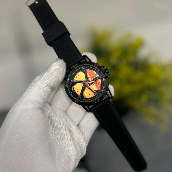 Car Wheel Watch, Mens Wristwatch with Spinning Car Rim Hub Design, Quartz Movement, Water Resistant, Scratch Resistant Gifts for Car Enthusiasts - SRV4