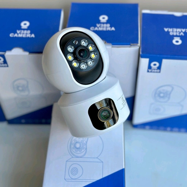 V380 Pro Dual Lans Wifi Camera 1080p Rotatable 360 | 4g Sim Support | Two Way Communication | 2 Camera Etc