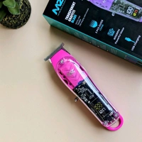 MZ M853T (PROFESSIONAL HAIR TRIMMER)Transparent Graffiti Blade With LED Display Trimmer 180 min Runtime 3 Length Settings (Pink)