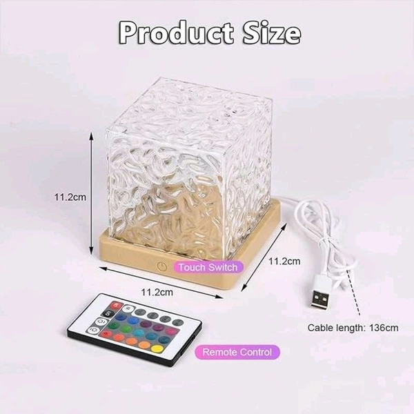 Romantic Projector Warm Ocean Wave Water Sixteen LED Night Light Projector 3D Water Wave Effect, Remote Control USB Crystal Table Lamp for Home Decor, Bedroom & Gift, Multicolor Light (Cube Shape) - Pack Of 2