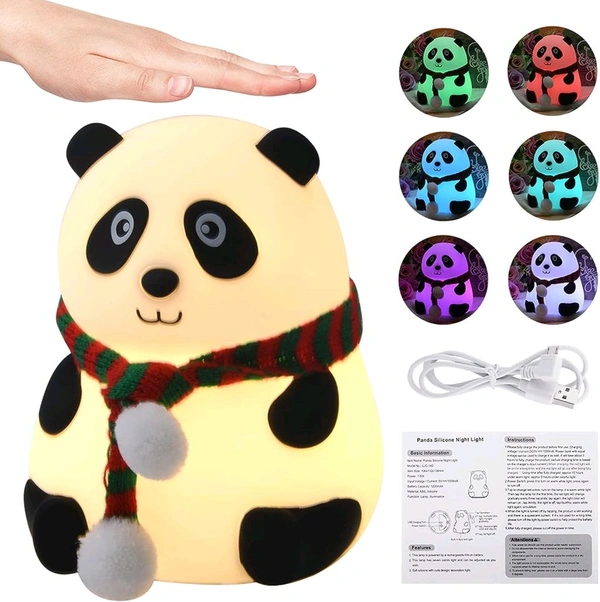 Cute Panda Silicon USB Rechargeable Night Light Lamp Night Lamp (8.5 cm, Multicolor)