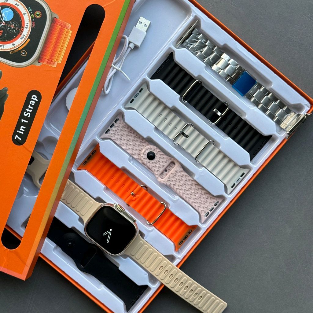 7 in 1 Strap Series 8 Ultra 49 MM Smartwatch Combo Pack, Hiwatch Application, 7 High Quality Straps, Best Quality Smartwatch 7 in 1 Strap Series 8 Ultra 49 MM Smartwatch Combo Pack, Hiwatch Application, 7 High Quality Straps, Best Quality Smartwatch