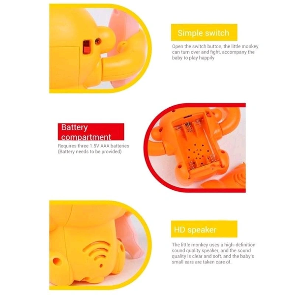 Naughty 360 Degree Rotation Dancing Monkey Musical Toy for Kids Baby Spinning Rolling Doll Tumble Monkey with Light, Musical Toys for Kids Banana Monkey.