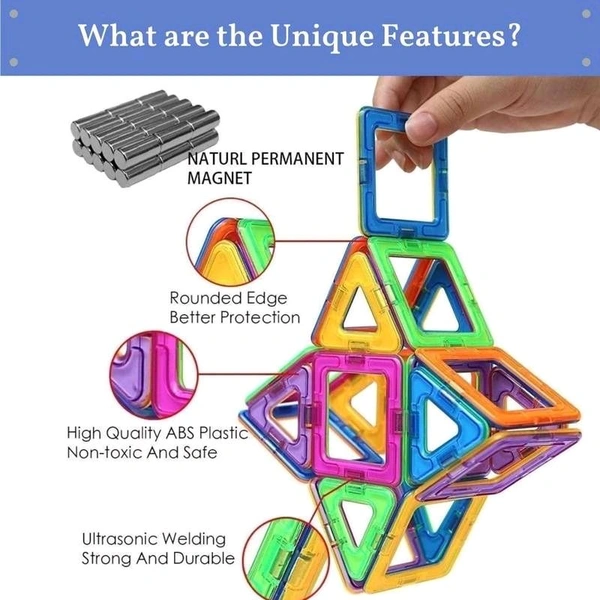 Magnetic Blocks for Kids Magnet Triangle, Square, Rectangle, Half Circle and Tyre for Boys, Girls Brain Development Learning Education Puzzle Game (30 pcs).