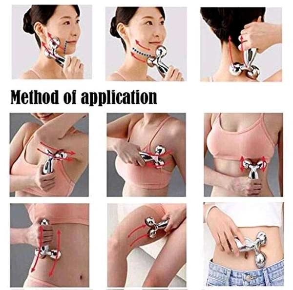  3D Manual Roller Face Body Massager Skin Lifting Wrinkle Remover Facial Massage For Relaxation and Tightening (Silver)