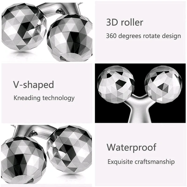  3D Manual Roller Face Body Massager Skin Lifting Wrinkle Remover Facial Massage For Relaxation and Tightening (Silver)