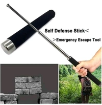 Personal Safety Foldable Stick with Comfortable Grip and Nylon Bag Cover Professional Multitool For Self-Defense and Security For Men and Women (Colour: Black/Silver).