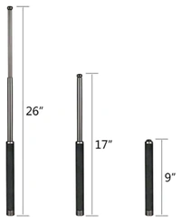 Personal Safety Foldable Stick with Comfortable Grip and Nylon Bag Cover Professional Multitool For Self-Defense and Security For Men and Women (Colour: Black/Silver).