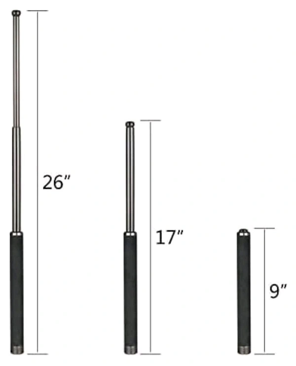 Personal Safety Foldable Stick with Comfortable Grip and Nylon Bag Cover Professional Multitool For Self-Defense and Security For Men and Women (Colour: Black/Silver).