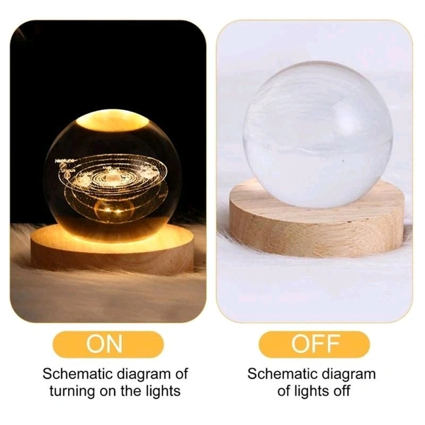 3D Crystal Ball Night Lamp With Woodern Base Solar System Crystal Ball Night Light, Bedroom Decor, ldeal Birthday Gift For Teens Men, Women, Kids, Boys, Girls.