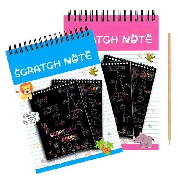 Magic Paper Sheet Art Book and Craft Paper Boys and Girls of Age 4 Years and Above Rainbow 10 Pages Scratch Book Return Gifts for Kids Birthday (4Pcs)