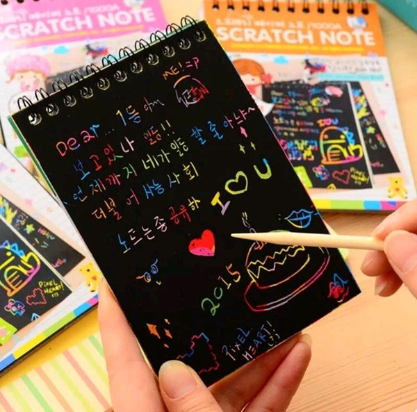 Magic Paper Sheet Art Book and Craft Paper Boys and Girls of Age 4 Years and Above Rainbow 10 Pages Scratch Book Return Gifts for Kids Birthday (4Pcs)