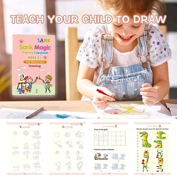 4 Pcs magic practice copybook & 10 refill for kids handwriting English reusable magical tracing book letter writing set