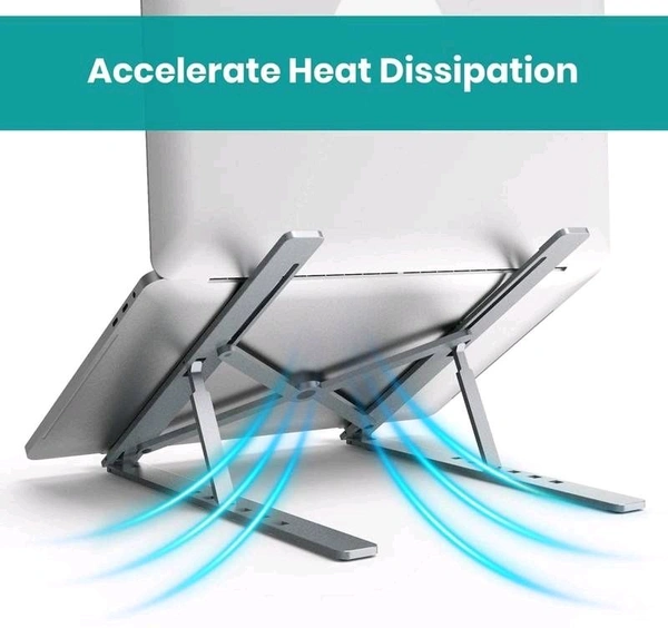Adjustable Height Aluminum Metal Frame Foldable Portable Laptop Stand, Tablet Stand, Notebook etc - Silver