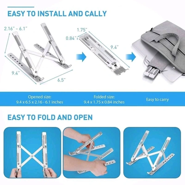 Adjustable Height Aluminum Metal Frame Foldable Portable Laptop Stand, Tablet Stand, Notebook etc - Silver