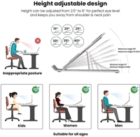 Adjustable Height Aluminum Metal Frame Foldable Portable Laptop Stand, Tablet Stand, Notebook etc - Silver
