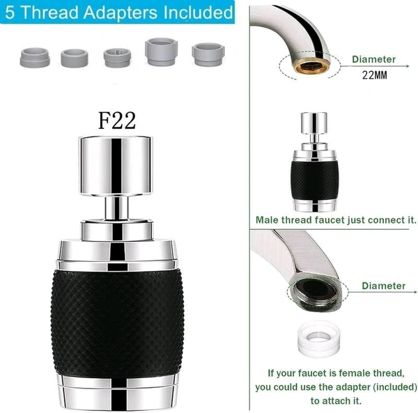 Kitchen Tap Spray Head 360°Swivel Tap Extender with Filter and 3 Spray Modes, Room Aluminium Tap Attachment Swivelling, High Pressure Water Saver for Tap.
