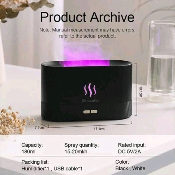 Flame Air Diffuser Aromatherapy Air Humidifier, 180mL Quiet Mist Humidifiers for Essential Oils Auto Shut-Off Protection for Home, Office, Party Decoration, Car Desktop, Office, Bedroom for use - Prepaid orders only accepted