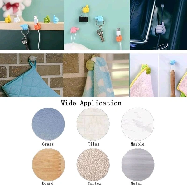 Thumbs UP Hooks for Wall, Self Adhesive Hook Silicone Based Cable Wire Organizer Key Hanger Toothbrush Multicolor Holder Makeup Brush Holder for Bedroom, Car, Home and Office (Multi Colour). - Pack Of 10