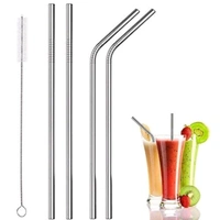 Reusable 304 Stainless Steel Straw with Cleaning Brush Long Metal Straws for Drinking, Reusable Set of 5