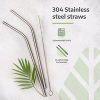 Reusable 304 Stainless Steel Straw with Cleaning Brush Long Metal Straws for Drinking, Reusable Set of 5