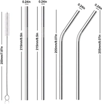 Reusable 304 Stainless Steel Straw with Cleaning Brush Long Metal Straws for Drinking, Reusable Set of 5