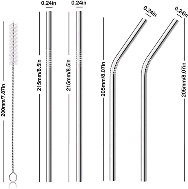 Reusable 304 Stainless Steel Straw with Cleaning Brush Long Metal Straws for Drinking, Reusable Set of 5