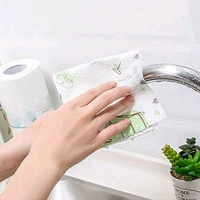 Non-Woven Reusable and Washable Kitchen Printed Tissue Roll Non-stick Oil Absorbing Paper Roll Kitchen Special Paper Towel Wipe Paper Dish Cloth Cleaning Cloth - Pack Of 1