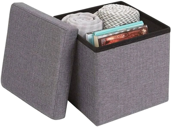 Cube Shape Sitting Stool with Storage Box Living Foldable Storage Bins Multipurpose Clothes, Books, Laundry, Kids Toys Storage Organizer with Cushion Seat Space Saving Box 