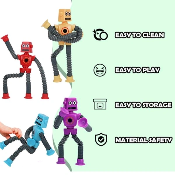 4 in 1 Space Robot Men It's New Bendable Telescopic Robot Men Shape Changing Tubes Sensory Toys Pop Creative Suction Cup Toys