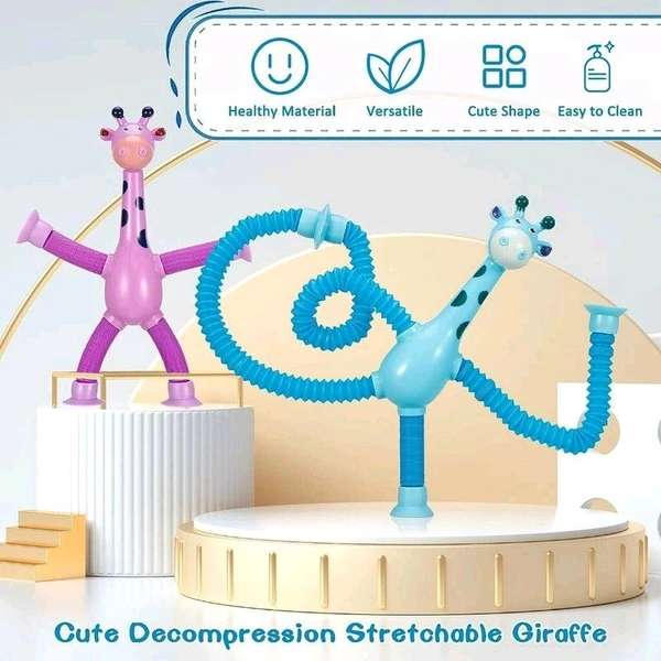 LED Telescopic Suction Cup Giraffe Toy, Shape Changing Telescopic Sensory Tubes Fidget Tubes Sensory, Fidget Toys