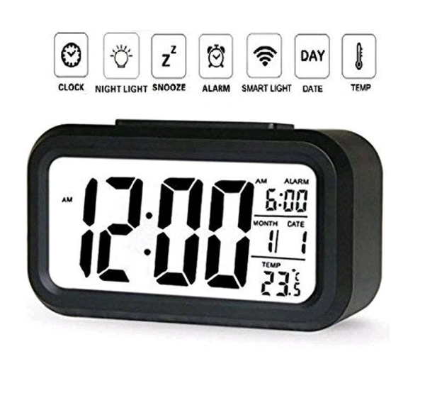 Alarm clock, digital clock, table clock for Students, watch timer for study, Home, Office, Bedroom, kitchen, loud desk alarm clocks for heavy sleepers with Automatic Sensor, Time, Date & Temperature