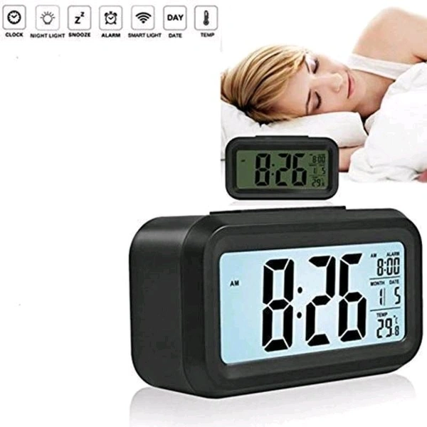 Alarm clock, digital clock, table clock for Students, watch timer for study, Home, Office, Bedroom, kitchen, loud desk alarm clocks for heavy sleepers with Automatic Sensor, Time, Date & Temperature