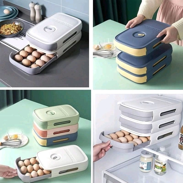 Drawer Type Egg Storage Box with Lid Household Kitchen Eggs Holder for Refrigerator Reusable Stackable Egg Tray Holds for Kitchen Refrigerator Egg Bin Cabinet for Freezer