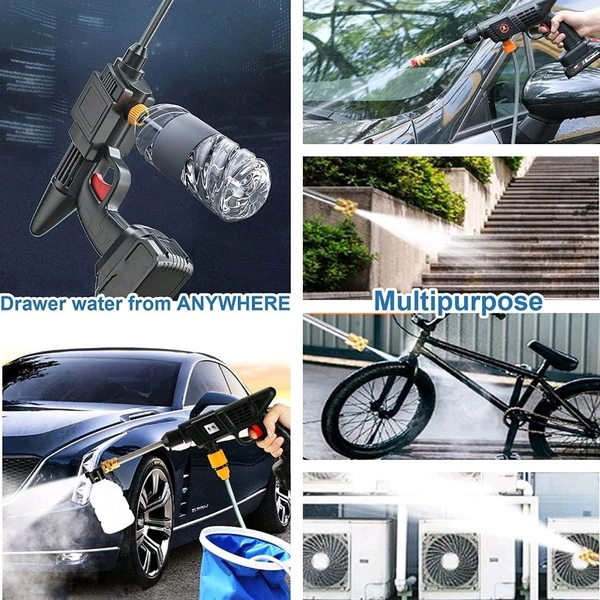High Pressure Water Gun Wireless High Pressure Washer Water Spray Gun for Car Wash Bike Washing Cleaning (Electric car wash Gun, Battery 2)