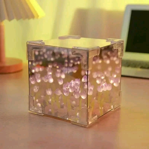 Tulip Lamp Handmade Flower Light Tulip Night Light Decorative Lamp Cute Night Light Cozy Lighting Atmosphere Decorative Lamp Artificial Flowers (1 PCS Cube Tulip Lamp)(Make it Yourself, DIY) - Prepaid orders only accepted