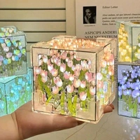 Tulip Lamp Handmade Flower Light Tulip Night Light Decorative Lamp Cute Night Light Cozy Lighting Atmosphere Decorative Lamp Artificial Flowers (1 PCS Cube Tulip Lamp)(Make it Yourself, DIY) - Prepaid orders only accepted
