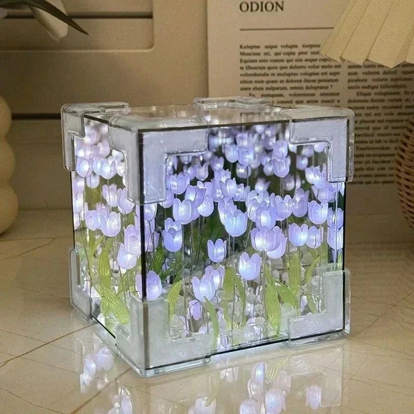 Tulip Lamp Handmade Flower Light Tulip Night Light Decorative Lamp Cute Night Light Cozy Lighting Atmosphere Decorative Lamp Artificial Flowers (1 PCS Cube Tulip Lamp)(Make it Yourself, DIY) - Prepaid orders only accepted