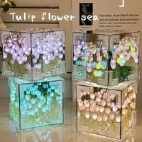 Tulip Lamp Handmade Flower Light Tulip Night Light Decorative Lamp Cute Night Light Cozy Lighting Atmosphere Decorative Lamp Artificial Flowers (1 PCS Cube Tulip Lamp)(Make it Yourself, DIY) - Prepaid orders only accepted