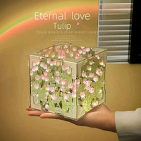 Tulip Lamp Handmade Flower Light Tulip Night Light Decorative Lamp Cute Night Light Cozy Lighting Atmosphere Decorative Lamp Artificial Flowers (1 PCS Cube Tulip Lamp)(Make it Yourself, DIY) - Prepaid orders only accepted