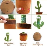 Super Toy Dancing Cactus Talking Plush Toy with Singing & Recording Function - Repeat What You Say - Pack of 1, Rechargeable Cable Included